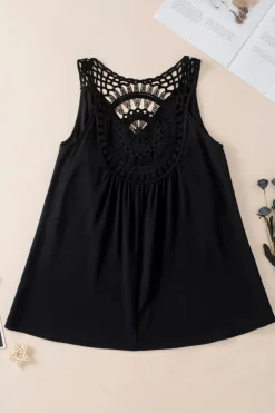 Hot Dear-Lover Bohemian Crochet Patchwork Sleeveless Tunic Black