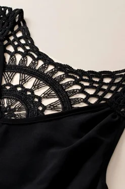 Hot Dear-Lover Bohemian Crochet Patchwork Sleeveless Tunic Black