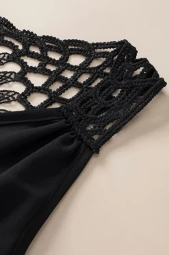 Hot Dear-Lover Bohemian Crochet Patchwork Sleeveless Tunic Black
