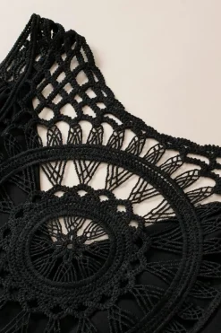Hot Dear-Lover Bohemian Crochet Patchwork Sleeveless Tunic Black