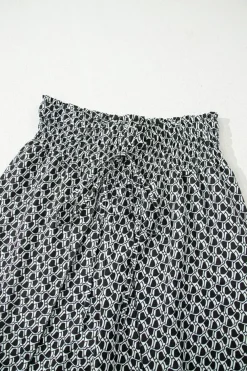 Clearance Dear-Lover Bohemian Print Slit Wide Leg Smocked High Waist Pants Black