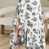 Best Dear-Lover Boho Floral High Waist Ruffle Split Maxi Skirt Black