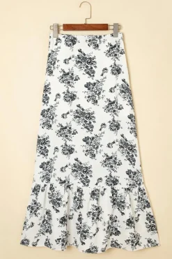 Best Dear-Lover Boho Floral High Waist Ruffle Split Maxi Skirt Black