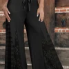 Clearance Dear-Lover Boho Lace Patchwork Wide Leg High Waist Pants Black