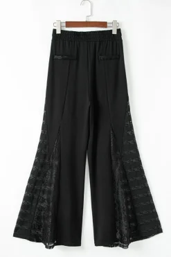 Clearance Dear-Lover Boho Lace Patchwork Wide Leg High Waist Pants Black