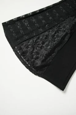 Clearance Dear-Lover Boho Lace Patchwork Wide Leg High Waist Pants Black