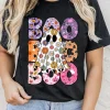 Online Dear-Lover BOO Floral Ghost Print Crew Neck Halloween T Shirt Black
