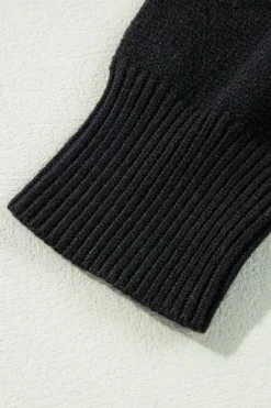 Online Dear-Lover Boo Knitted Pattern Ribbed Edge Drop Shoulder Sweater Black