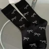Discount Dear-Lover Bow Knot Print Ribbed Crew Socks Black