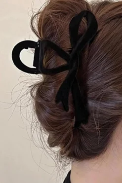 Best Dear-Lover Bow Knot Velvet Large Hair Clip Black