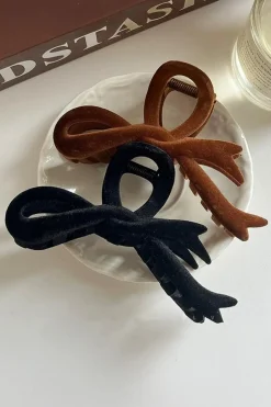 Best Dear-Lover Bow Knot Velvet Large Hair Clip Black