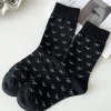 Fashion Dear-Lover Bow Knots Ribbed Edge Crew Socks Black