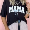Clearance Dear-Lover Bow MAMA Graphic Loose Tee Black