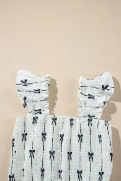 Outlet Dear-Lover Bow Print Smocked Square Neck Ruffle Tiered Maxi Dress Black