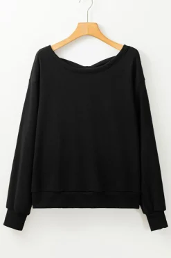 Sale Dear-Lover Bowknot Dewback Round Neck Sweatshirt Black