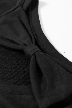 Sale Dear-Lover Bowknot Dewback Round Neck Sweatshirt Black