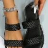 Hot Dear-Lover Braided Double Band Leathered Flat Slippers Black
