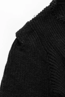 Clearance Dear-Lover Braided Notched V Neckline Puff Sleeve Knitted Sweater Black