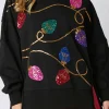 Fashion Dear-Lover Bright Christmas Lights Sequined Oversized Sweatshirt Black