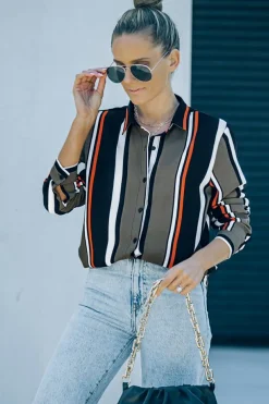 Online Dear-Lover Brown Striped Modern Women Shirt Black