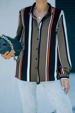 Online Dear-Lover Brown Striped Modern Women Shirt Black