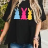 New Dear-Lover Bunny Graphic Drop Shoulder Hi Low Casual Tee Black