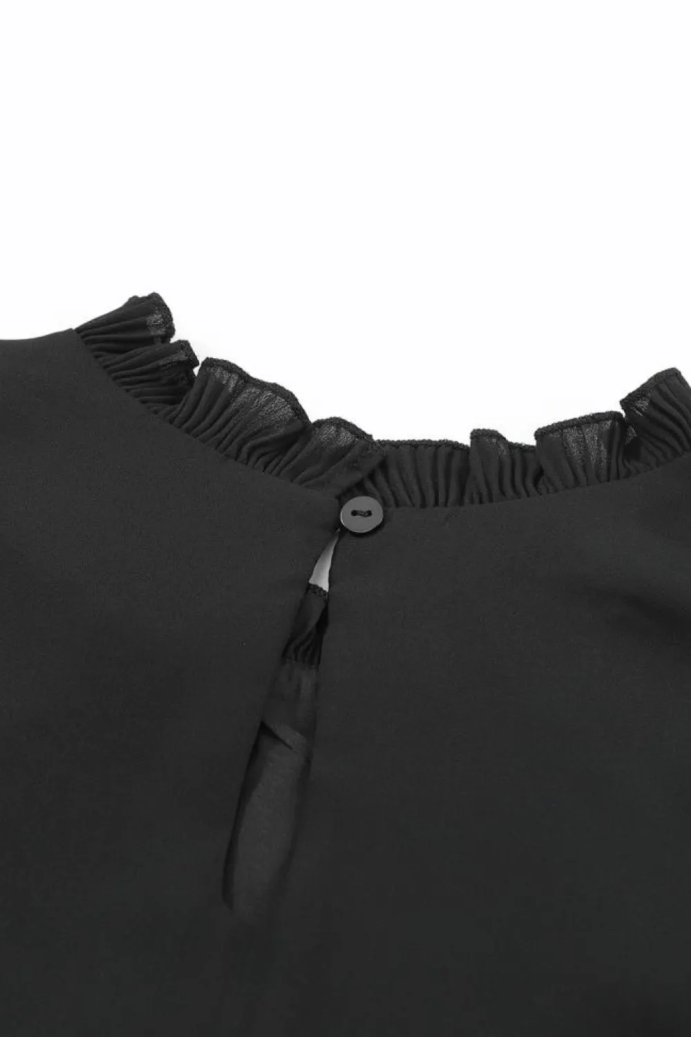 Discount Dear-Lover Button Keyhole Back Pleated Ruffle Trim Blouse Black