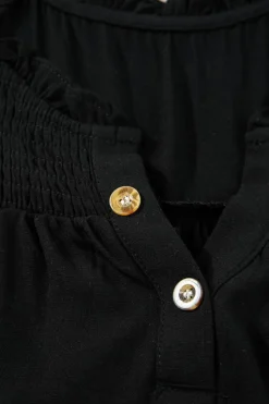 Best Dear-Lover Button Split Neck Ruffled Trim Tank Top Black