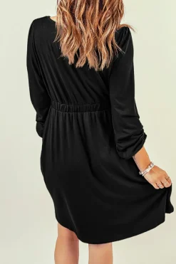 Sale Dear-Lover Button Up High Waist Long Sleeve Dress Black