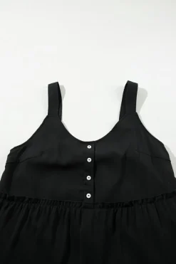 Outlet Dear-Lover Button V Neck Frilly Tiered Sleeveless Dress Black