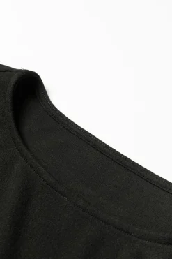 Fashion Dear-Lover Buttoned Cuffs Shiny Puff Sleeves Top Black