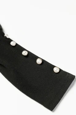 Fashion Dear-Lover Buttoned Cuffs Shiny Puff Sleeves Top Black