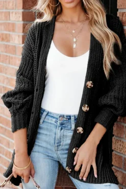 Outlet Dear-Lover Buttoned Front Drop Shoulder Knitted Cardigan Black