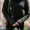 Online Dear-Lover Buttoned Wrap Turtleneck Sweater Black
