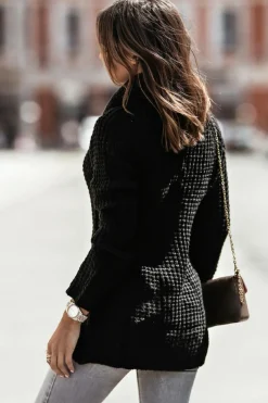 Online Dear-Lover Buttoned Wrap Turtleneck Sweater Black