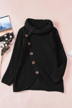 Online Dear-Lover Buttoned Wrap Turtleneck Sweater Black