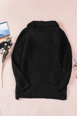 Online Dear-Lover Buttoned Wrap Turtleneck Sweater Black