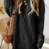 Sale Dear-Lover Cable Knit Drop Shoulder Loose Fit Sweater Dress Black