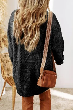Sale Dear-Lover Cable Knit Drop Shoulder Loose Fit Sweater Dress Black