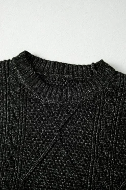 Sale Dear-Lover Cable Knit Drop Shoulder Loose Fit Sweater Dress Black