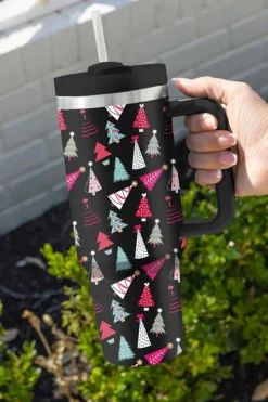 Online Dear-Lover Cartoon Christmas Tree Printed Thermos Cup 40oz Black