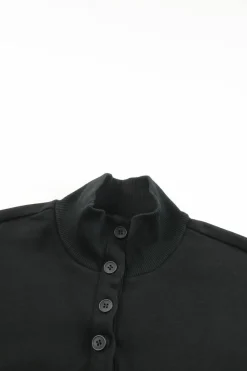 New Dear-Lover Casual High Neck Henley Top and Short Outfit Black