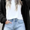 Fashion Dear-Lover Casual Hollowed Knit Dolman Sleeve Cardigan Black