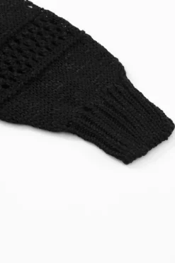 Fashion Dear-Lover Casual Hollowed Knit Dolman Sleeve Cardigan Black