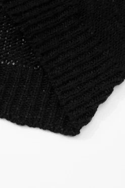 Fashion Dear-Lover Casual Hollowed Knit Dolman Sleeve Cardigan Black