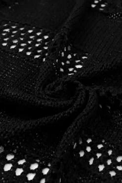 Fashion Dear-Lover Casual Hollowed Knit Dolman Sleeve Cardigan Black