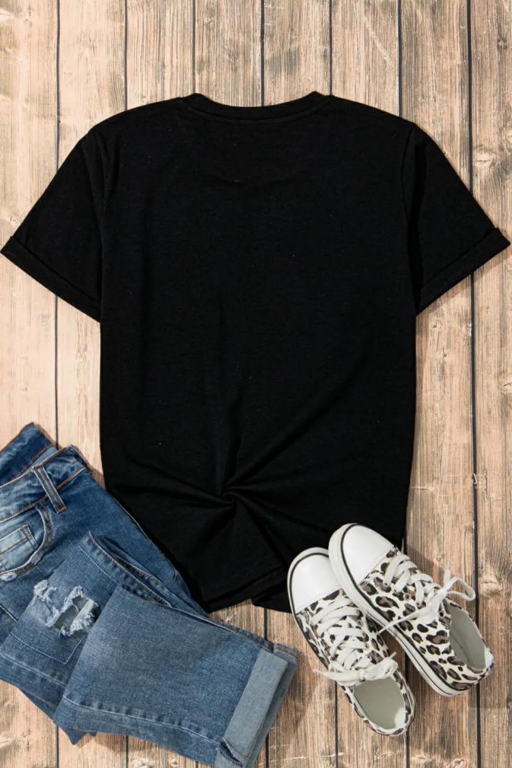 Clearance Dear-Lover Casual Plain Crew Neck Tee Black