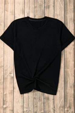 Clearance Dear-Lover Casual Plain Crew Neck Tee Black