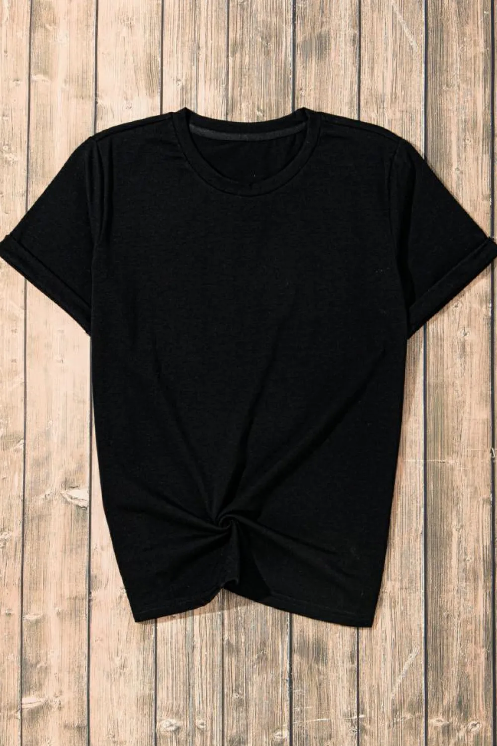 Clearance Dear-Lover Casual Plain Crew Neck Tee Black