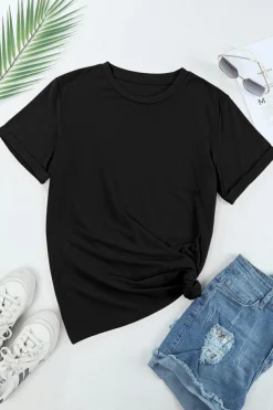 Clearance Dear-Lover Casual Plain Crew Neck Tee Black